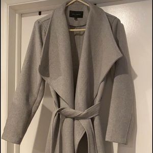 Knee length tie gray dress coat